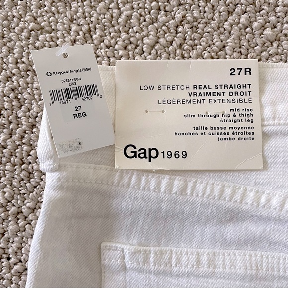 GAP 1969 Low Stretch Real Straight White Jeans, 27R - Picture 9 of 10